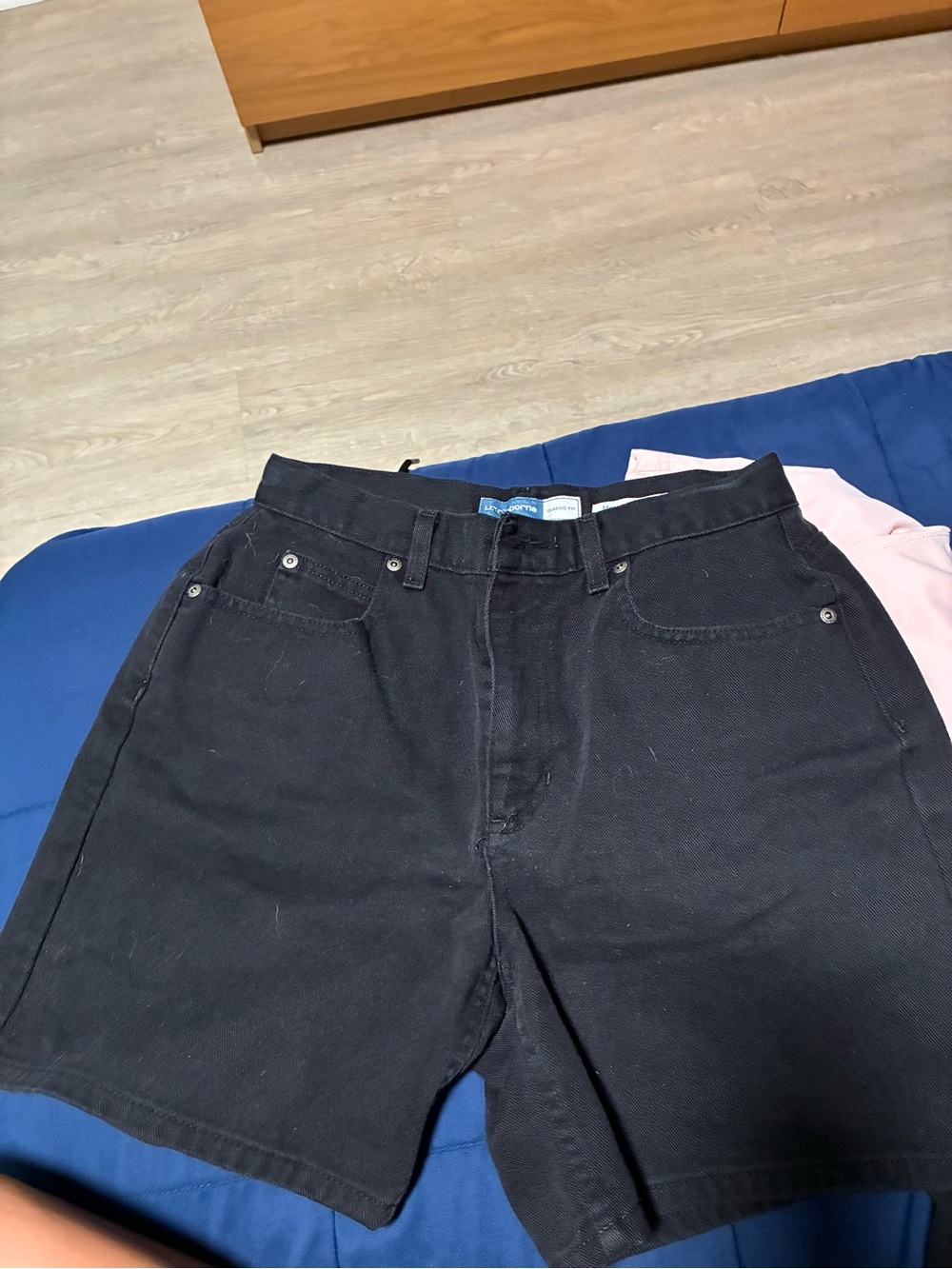 Black denim shorts